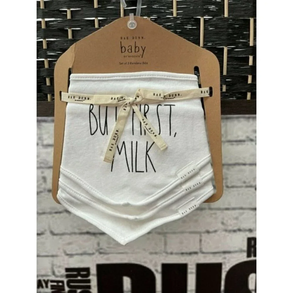 Rae Dunn White Self Expression Assorted Graphic Cotton Baby Bandana Bibs